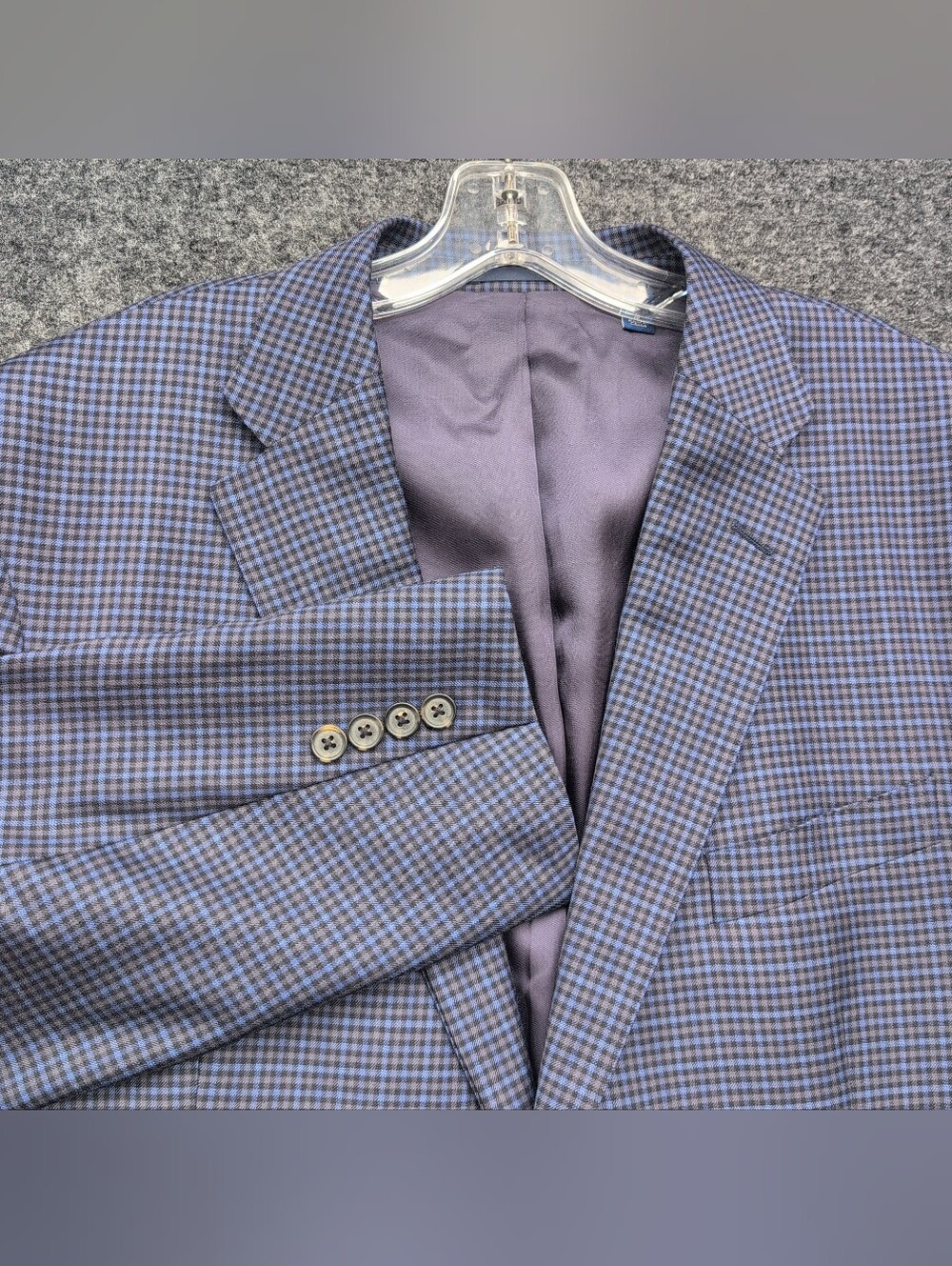 Faconnable Jacket Mens 56R Blue Gingham Plaid Ethomas Super 130s Wool Silk 2 Btn